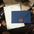 Vintage Brief-Set mit strukturierter Umschlag, Briefpapier und Siegelwachs-Stempel. - Kaninchen Briefpapier Stempel Set / Mehrteiliges Set / Blau