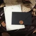 Vintage Briefpapier und Umschlag Set mit Wachssiegel Stempel fuer romantische Liebesbriefe. - Kaninchen Briefpapier Stempel Set / Mehrteiliges Set / Schwarz