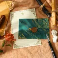 Ensemble de papier à lettres doré vintage et enveloppe verte avec sceau de cire, papeterie chic. - 3 enveloppes vert foncé + 10 feuilles de papier Lapin blanc + 3 sceaux à cire [Cire à cacheter]