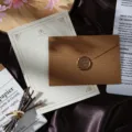 Vintage retro stationery set with linen texture envelope, letter paper and wax seal stamp. - Brown Linen 12 Envelopes + 40 Letters + 12 Wax Seals