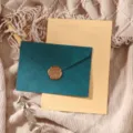 Vintage stationery set with dark teal textured envelope, lined paper and wax seal stamp. - Bright Green 3 Envelopes + 10 Kraft Lined Papers + 3 Stamps