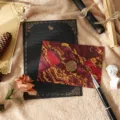 Ensemble d'enveloppe et de papeterie dorées à texture marbrée, beau papier à lettre pour cadeaux. - 3 Enveloppes rouge vin + 10 Feuilles de papier à lettres lapin noir + 3 Sceaux de cire (Matériau cire à cacheter)