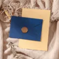 Retro blue textured envelope and lined stationery set with wax seal, vintage style. - Navy Blue 3 Envelopes + 10 Kraft Lined Papers + 3 Stamps