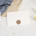 Detailed view of cream-colored envelope with wax seal stamp, styled with minimalist props. - Silver White with 1 Bronze Wax Seal / Silver White