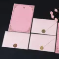 Pink envelope and stationery paper set with elegant gold foil details, romantic and fresh design. - 3 Pink Envelopes + 10 Pink Rabbit Stationery Sheets + Stickers
