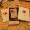 Vintage kraft paper gift box stationery set with envelopes, flowers and scroll for romantic gifts. - Red Carnation Stationery Set 07