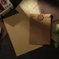 Vintage Retro Kraft Paper Envelope and Lined Stationery Letter Set with Wax Seal. - 10 Antique Yellow-Brown Envelopes + 20 Kraft Lined Letter Papers + 10 Wax Seals
