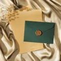 Ensemble de papeterie vintage avec enveloppe verte, papier à lettres kraft et sceau de cire. - Vert
