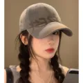 Berretto da baseball grigio vintage da donna, tesa larga cappello per testa grande. - Grigio scuro