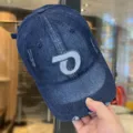 Jeans Baseball Cap für Damen, trendige gewaschene Vintage Kappe mit weißer Stickerei. - Einheitsgröße / Dunkelblau