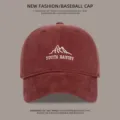 Deep crown wide brim washed baseball cap, casual vintage sun protection hat for men and women. - Burgundy