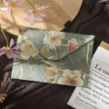 Vintage floral embossed envelope, elegant retro botanical pattern letter stationery set. - 1 No.3 Envelope / Pine Green