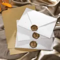 Ensemble de papeterie rétro, enveloppes blanches mouchetées et papier à lettres ligné kraft. - 3 enveloppes dorées mouchetées + 10 papiers à lettres lignés kraft + 3 sceaux de cire (modèle rose)