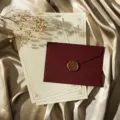 Set de papeterie vintage avec enveloppe rouge foncée, sceau de cire, papier ligné et fleurs. - Rouge Foncé