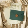 Enveloppe texturee verte vintage et charmant ensemble de papeterie lapin avec sceau de cire. - Vert