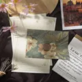 Vintage floral envelope and stationery set with embossed 3D flower pattern for love letters. - 3 Envelopes + 10 Sheets + 3 Wax Seals / Pine Green