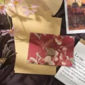 Vintage floral stationery set with kraft lined paper and elegant wax seal envelope. - 3 Envelopes + 10 Kraft Letter Papers + 3 Wax Seals / Begonia Red