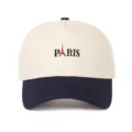 Nahaufnahme von PARIS-Stickerei und Eiffelturm auf zweifarbiger Baseballkappe - Verstellbar / Marineblau