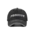 Primer plano del bordado PRODIGY blanco en una gorra de béisbol de mezclilla negra lavada - Niños (6-12 años) / Estilo Infantil (PRODIGY) / Negro