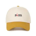 Detailansicht der PARIS-Stickerei mit Eiffelturm-Symbol auf einer zweifarbigen Baseballkappe - Verstellbar / Gelb
