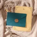 Retro tree grain envelope writing paper set with wax seal for romantic letters! - Bright Green 3 Envelopes + 10 Kraft Rabbit Papers + 3 Stamps