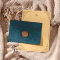 Retro stationery set with colored tree grain envelope, letter paper, and wax seal stamp. - Dark Green 3 Envelopes + 10 Kraft Rabbit Papers + 3 Stamps