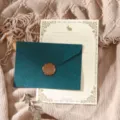 Vintage stationery set with dark green envelope, wax seal stamp, and lined letter writing paper. - Bright Green 3 Envelopes + 10 White Rabbit Papers + 3 Stamps