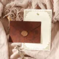 Vintage retro style stationery set with textured brown envelope and elegant gold floral letter paper. - Brown 3 Envelopes + 10 White Rabbit Papers + 3 Stamps