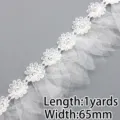 White lace trim with pearls and mesh ruffles, 65mm wide, 1 yard sewing craft accessory. - 65mm Width 1 Yard