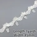 White water-soluble lace trim with chiffon flowers pearls, detailed craft DIY 45mm - 45mm Width 1 Yard
