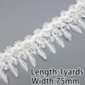 White lace trim with daisy embroidery pearls and leaf fringe for sewing and crafts - 75mm Width 1 Yard
