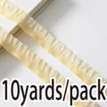 Detailed view of light yellow ruffled elastic trim ribbon, 10 yards pack for sewing DIY craft. - Beige