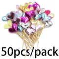 50pcs shiny PU heart cake toppers for wedding party, Valentine's Day dessert table decor. - 50 Pieces / Multicolor