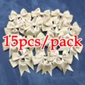 Paquete de 15 lazos de cinta dorada, lazos de tela decorativos para manualidades y envoltorios. - Blanco