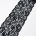 Black elastic lace trim fabric 17cm wide DIY sewing floral lace ribbon for dress clothing - Black