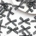 Piccoli fiocchi in nastro vichy bianco e nero mini fiocchi in tessuto per scatola regalo. - 100 Pezzi / Nero