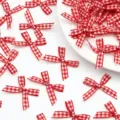 Mini fiocchi in nastro scozzese rosso 3.5cm, fiocchi decorativi DIY scatola regalo artigianato. - 100 Pezzi/Confezione / Rosso