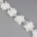 Primer plano ribete encaje flores gasa blanca, diseño delicado para decoración artesanal. - Blanco