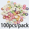 100pcs colorful wooden daisy buttons 1.5cm 4 holes painted sewing craft DIY accessories - Mixed