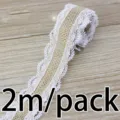 Burlap ribbon with white lace trim, 2m/pack, perfect for sewing, crafts, and wedding DIY decor. - Style 3