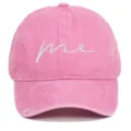 Detail of pink washed cotton baseball cap with white me embroidery - Adjustable / Pink