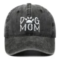 Washed cotton baseball cap with white Dog Mom paw print embroidery on black background - Adjustable / Black