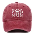 Washed burgundy cotton baseball cap with white DOG MOM embroidery and paw print - Adjustable / Burgundy
