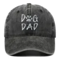 Vintage washed black cotton baseball cap with white DOG DAD embroidery and paw print. - Adjustable / Black