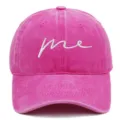Vintage washed pink cotton baseball cap featuring white 'me' script embroidery - Adjustable / Rose Red