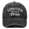 Close-up of vintage washed baseball cap with white Limited Edition 1996 embroidery. - One Size / 1996 Style