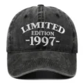 Front detail of washed black baseball cap with 1997 limited edition embroidery - One Size / 1997 Style