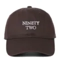 Dark brown washed cotton baseball cap featuring white NINETY TWO embroidery design - Adjustable / Coffee