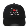 Classic black cotton baseball cap featuring FB initials with heart and flower embroidery - Adjustable / Black