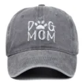 Adjustable dark grey washed cotton baseball cap featuring white DOG MOM embroidery design - Adjustable / Gray